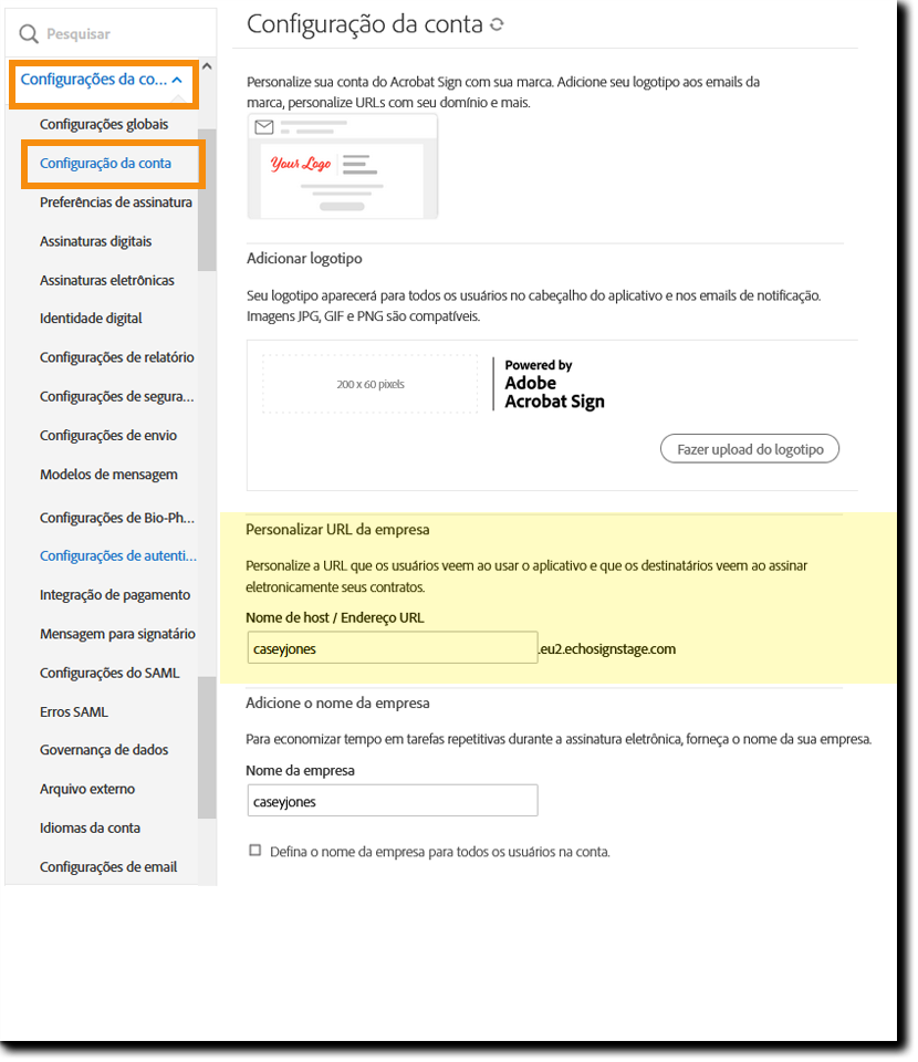 Configurar empresa e nome do host